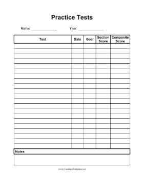 Practice Test Log Teachers Printable