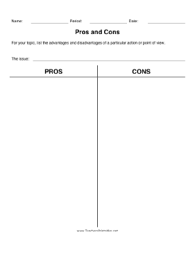 Pros and Cons Chart Teachers Printable
