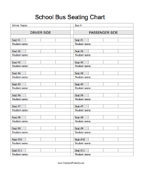 School Bus Seating Chart Teachers Printable