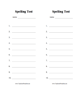 Spelling Test — 10 words Teachers Printable