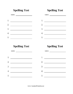 Spelling Test 5 Teachers Printable