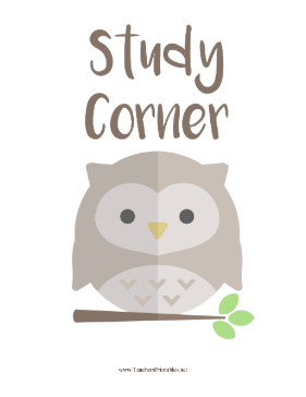 Study Corner Sign Teachers Printable