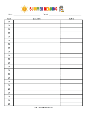 Summer Reading Log Teachers Printable