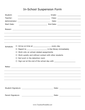 Suspension Form Teachers Printable