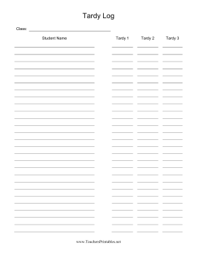 Tardy Log Teachers Printable