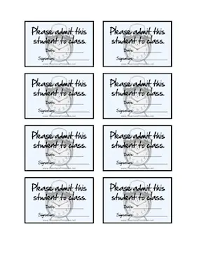 Tardy Slips Small Teachers Printable