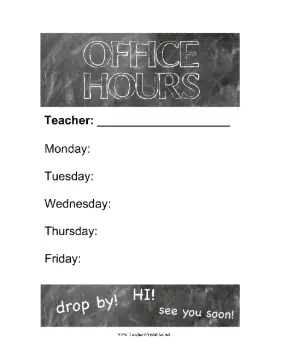 Teacher Office Hours Teachers Printable