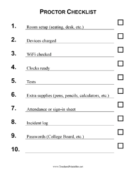 Testing Proctor Checklist Teachers Printable