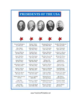 US Presidents Teachers Printable