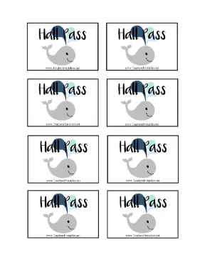 Whale Water Hall Pass Teachers Printable