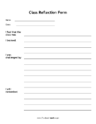 Class Reflection Form teachers printables