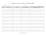 Health And Allergy Student Information Sheet teachers printables