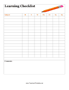 Blank Learning Checklist