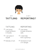Tattling Or Reporting Sign teachers printables